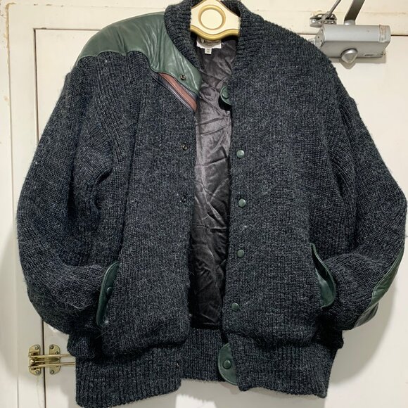 VINTAGE JEAN-MICHEL CROPSAL MONTREAL KNIT WOOL LEATHER BOMBER JACKETS SIZE XL - Picture 2 of 15
